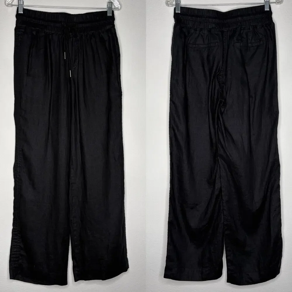 Quince Black 100% European Linen Wide Leg Pants Size S, bohemian, tropical, cool